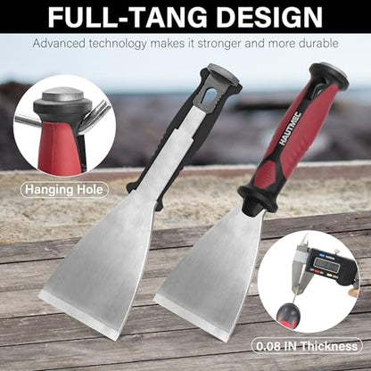 HAUTMEC 3pc Putty Knife Set, 1.25 in - 2 in - 3 in Paint Scraper, Flat Heavy Duty Stainless Steel Blade and Hammer End for Removing Wallpaper for Puttying Plaster, Cement HT0062-PT