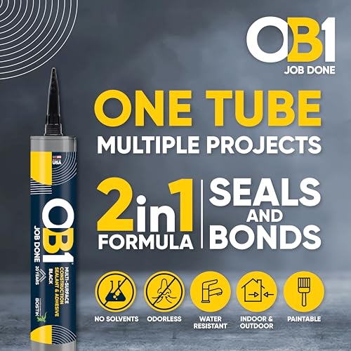 OB1 Universal Caulk Sealant & Adhesive Black 10.1oz | Professional Grade Premium All-in-One Advanced Hybrid 2-in1 | Water Resistant Internal & External | Shrink Crack UV & Fade Resistant | 1 Cartridge - color: Black, size: 10.1oz (Pack of 2)