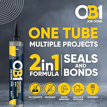 OB1 Universal Caulk Sealant & Adhesive Black 10.1oz | Professional Grade Premium All-in-One Advanced Hybrid 2-in1 | Water Resistant Internal & External | Shrink Crack UV & Fade Resistant | 1 Cartridge - color: Black, size: 10.1oz (Pack of 2)
