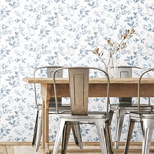 RoomMates Dancing Leaves Peel and Stick Wallpaper - color: Blue/White