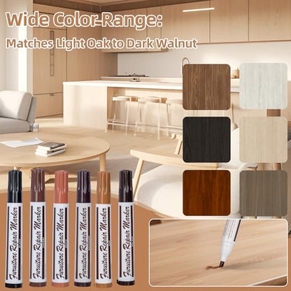 Wooden Furniture Floor Scratch Repair Markers, Wood Touch Up Markers with Sharpener, Furniture Touch Up Pens for Wood Floors, Tables, Cabinets, Doors, Quick