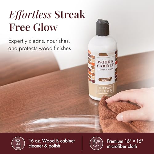 Therapy Wood Cleaner & Polish 16 oz. (2-Pack with Microfiber Cloth) - Wood Cabinet and Table Cleaner - Conditioner - Almond Scent - style: Wood Polish (Pack of 2 with Microfiber)