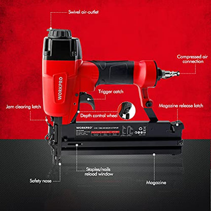 WORKPRO 2-in-1 Pneumatic Brad Nailer/Staple Gun, 18 GA