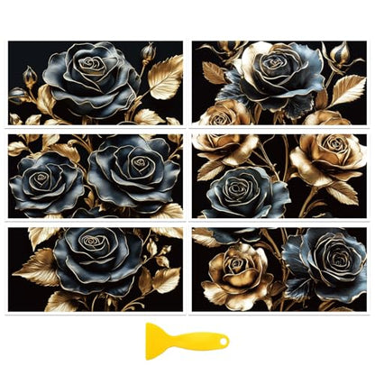Peacoblue Black and Gold Rose Rub On Transfers for Furniture Craft 6"x12" - style: Black and Gold Rose