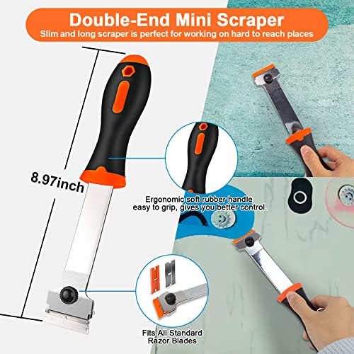 Heavy-Duty & Gentle Scraper Duo Kit | 2-in-1 Metal & Plastic Scraper Set with 20 Blades | Perfect for DIY, Kitchen Stovetop, Window Decals, Bathroom Caulk & Paint Removal - size: Long-handle