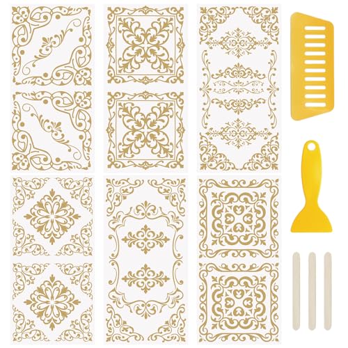 WANDIC 6 Sheets Golden European Retro Rub On Transfer Stickers Gold Foil Scrapbook Stickers Window Decals Waterproof Decals for DIY Furniture Photo Albums,15 * 30cm - color: Golden Diagonal Border