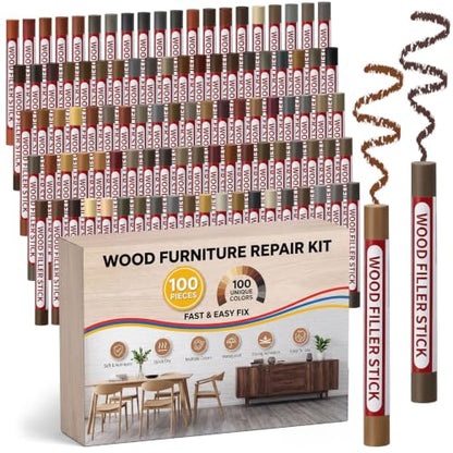 100 Pcs Wood Filler Sticks 100 Colors Wax Crayons - color: Wood Color