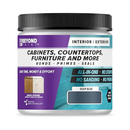 Beyond Paint All-in-One Refinishing Paint, No Sanding, Matte Finish for Cabinets, Countertops, Furniture and Doors, 1 Pint, Deep Blue - color: Deep Blue