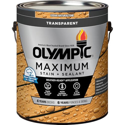Olympic Maximum 1 gal Cedar Transparent Exterior Wood Stain & Sealer in One - color: Cedar, size: 1 Gallon, style: Transparent