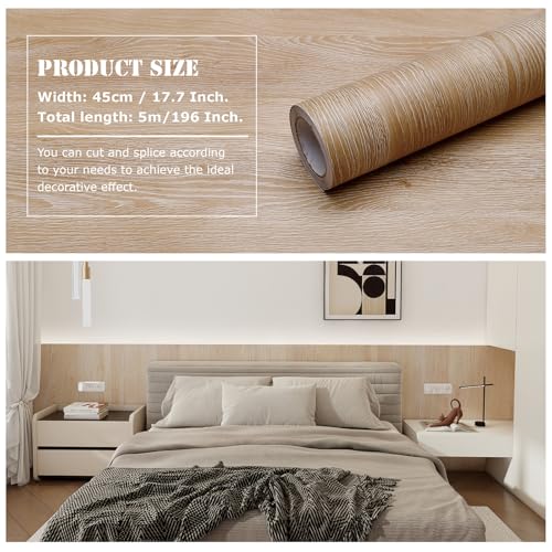 Peel and Stick Wallpaper Contact Paper Wood Natural Oak Wood Grain Contact Paper Thicken Textured for Cabinets and Drawers Countertops Waterproof Self Adhesive Vinyl 17.7x196 - color: Natural Oak, size: 17.7"W x 196"L