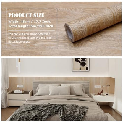 Peel and Stick Wallpaper Contact Paper Wood Natural Oak Wood Grain Contact Paper Thicken Textured for Cabinets and Drawers Countertops Waterproof Self Adhesive Vinyl 17.7x196 - color: Natural Oak, size: 17.7"W x 196"L