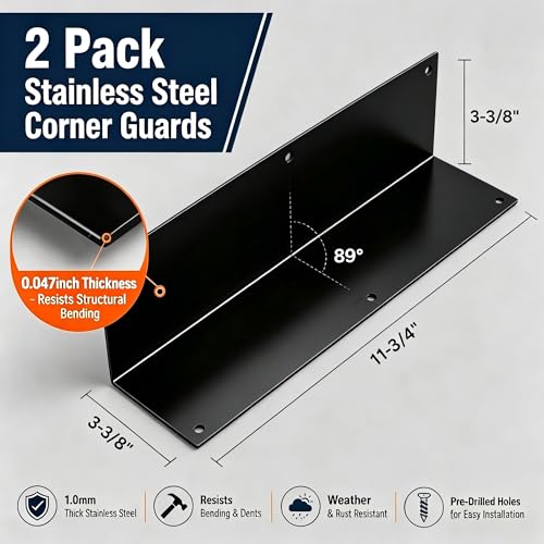 Stainless Steel Vinyl Siding Corner Guards- 2 Pack 11.8x3.4x3.4 Cap Trim - color: Black