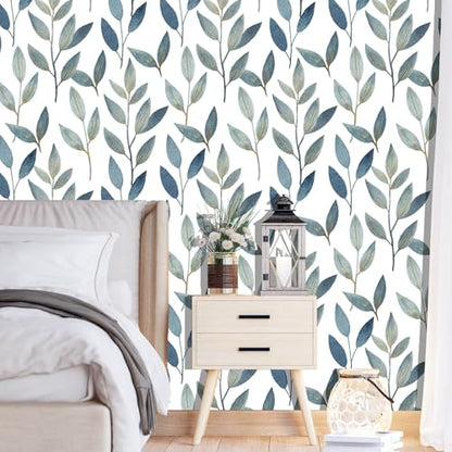 Modern Blue Leaf Peel and Stick Wallpaper 17.7" x 70.8" - color: Navy Blue/Gold, size: 17.7" x 70.8"