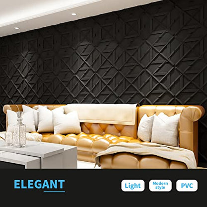 Art3d Decorativ PVC Glue-Up 3D Wall Panel, 19.7 x 19.7 in, 12-Pack, Black - color: ‎Black