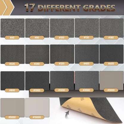 18-Sheet Premium Wet Dry Sandpaper Assortment, 9 x 11 Inch - style: MixGrit 18Pcs
