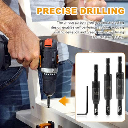3-Piece Self Centering Drill Bit Set, Ultra-Hard Steel VIX Bit with Hex Key