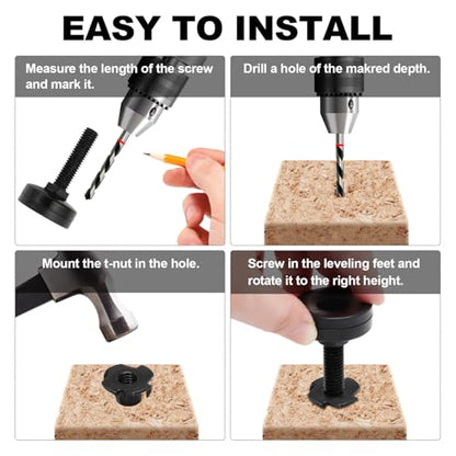 Luomorgo Adjustable Leveling Feet with T-Nut, 4 Pcs, 3/8"-16 x 1.5
