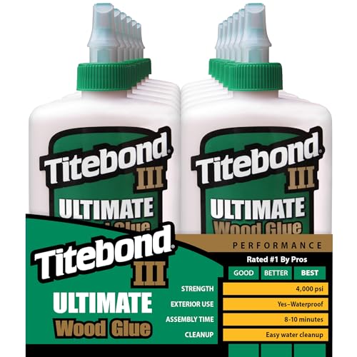 Titebond III Ultimate Wood Glue 4 Oz. (12 Pack) – Premium Professional Woodworking Adhesive, Waterproof, Strong Initial Tack, Interior/Exterior Use, Easy Water Cleanup – 1412 - size: 4 Fluid Ounce (12 Pack)