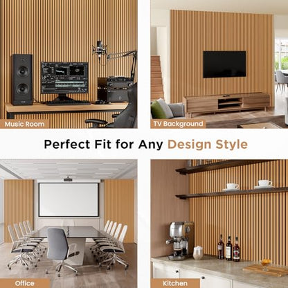 SMARTSTANDARD Wood Slat Acoustic Wall Panels 4 Pack 94"x12.6" Light Brown, - color: Light Brown, size: 94.5" x 50.4"