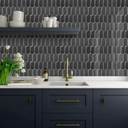 Alwayspon 10 Sheets 12" x12inch Black 3D Vinyl Backsplash Tiles, Self-Adhesive Peel and Stick Wall Tile Stickers Stick on Subway Tiles for Kitchen Bathroom Wall - color: Black