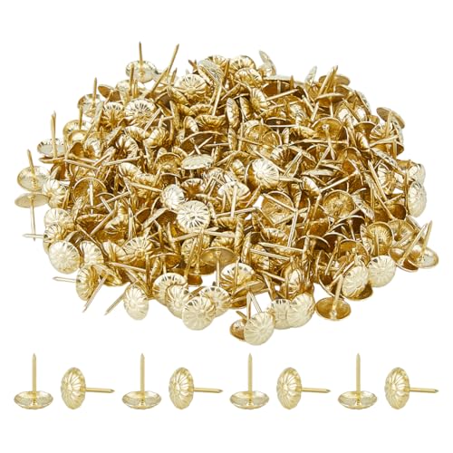 SUPERFINDINGS 400Pcs Upholstery Tacks Round Flower Vintage Upholstery Nails Gold Upholstery Decorative Tacks Sofa Foam Nails for Chair Bed Furniture Decoration - color: Gold