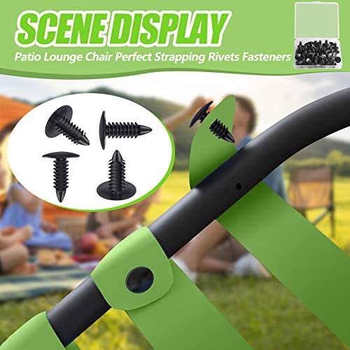 100 Pieces Patio Strapping Rivets Fasteners 3/4" Length Medium Multi Gauge Rivet for Patio Lawn Chair Webbing Repair Strap for Outdoor Furniture Lounge 1/4 Inch Hole (Black) - color: Black