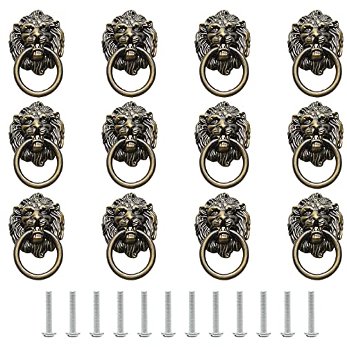 Murtenze Antique Lion Head Cabinet Knobs, Bronze, 12 Pieces - color: Bronze, Lion
