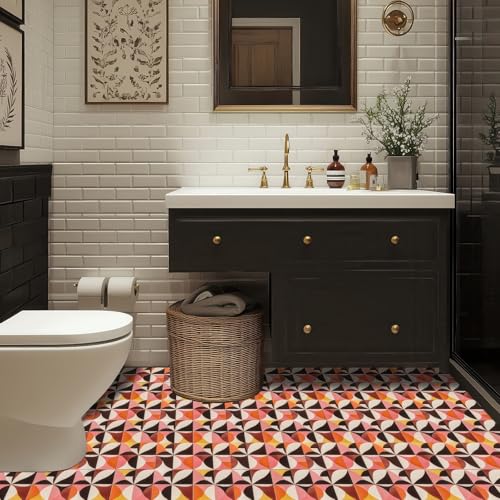 HOMETITUTE Retro Abstract Color Block Peel Stick Floor 12x12 Vinyl - color: Multicolor#11