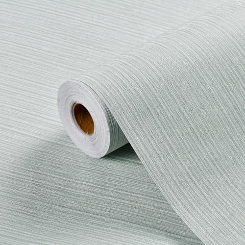 Haimin Grasscloth Wallpaper Textured 24in X 393in Fabric Contact Paper Textured Linen Peel and Stick Self-Adhesive Thick Vinyl Embossed Wallpaper - color: Light Green
