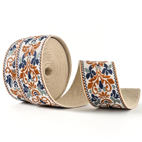 SHEING Cotton Webbing 1.5 Inch 2 Inch - Heavy Webbing Strap for Bags, Arts and Crafts, High Density Webbing Jacquard Embroidery Style - color: Style 04, size: 2"- 5 Yard