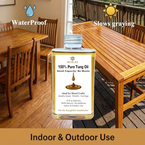 Pure Tung Oil 12oz, Natural Wood Finish for Furniture & Floors - size: 12 Ounce