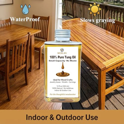 Pure Tung Oil 12oz, Natural Wood Finish for Furniture & Floors - size: 12 Ounce