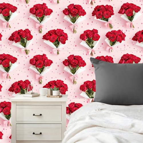 Wall Decal 15.7 x 39.4 in Red Rose Bouquet Peel and Stick - color: colorful0991
