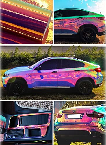 Holographic Rainbow Chrome Car Adhesive Vinyl Wrap Gloss Decal Sticker Film Sheet Air Bubble Free DIY Vinyl - color: Sky Blue, size: 0.66ft x 1ft