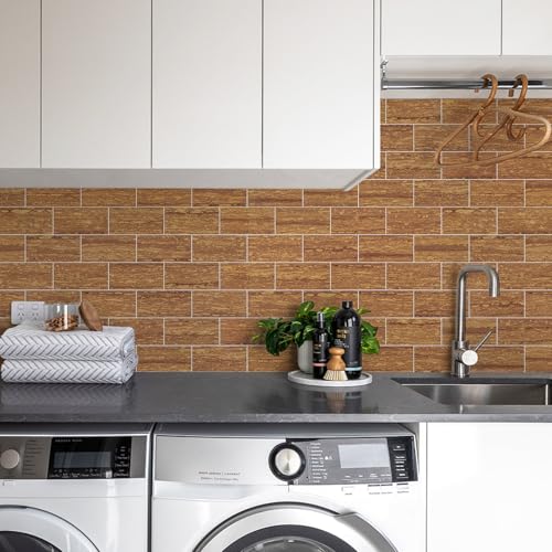 Vamos Tile 100 Pieces Peel and Stick Backsplash Tile, 3" x 6" Subway Tile - color: Red Travertine