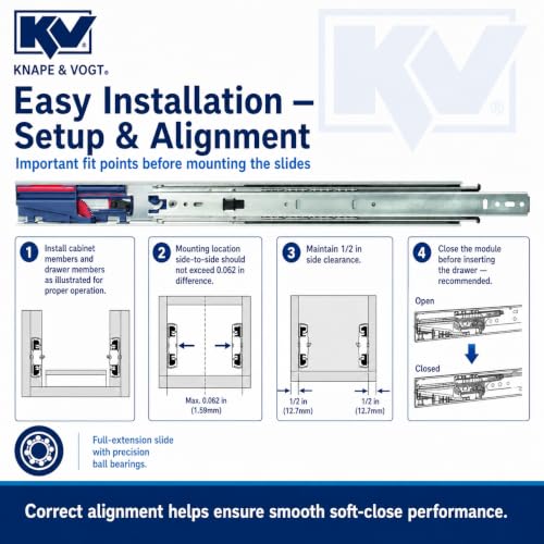 Knape & Vogt Side Mount Soft-Close Drawer Slide, Pair, Inch - size: 20 Inch