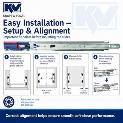 Knape & Vogt Side Mount Soft-Close Drawer Slide, Pair, Inch - size: 20 Inch