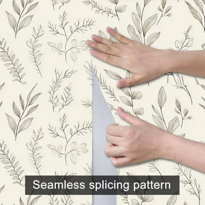 HOMETITUTE Neutral Line Art Peel Stick Wallpaper 118.1x17.7 Inch Vinyl - color: Botanical Line Art