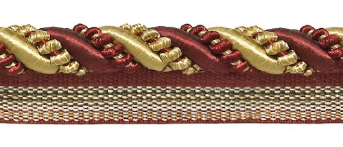 DÉCOPRO 7/16" (1cm) Large Shiny Decorative Twisted Rope Cord with Lip | Cord Trim # 0716I2, Burgundy Gold Red #1253 (Carmine Red, Yellow Gold, Dark Red) 5 Yard Value Pack (15 ft/4.5m) - color: Burgundy Gold Red #1253 (Carmine Red, Yellow Gold, Dark Red),