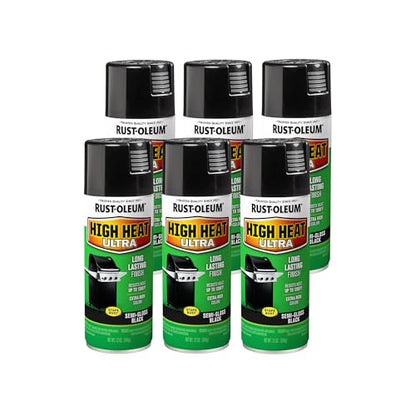 Rust-Oleum High Heat Ultra Semi-Gloss Black Spray Paint - color: Black, size: 12 Ounce (Pack of 6)