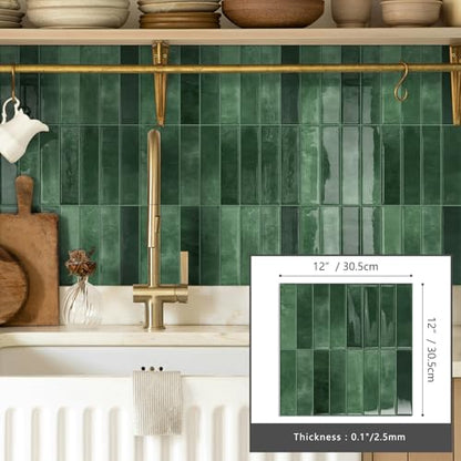 10 Sheets Upgraded Thicker Design Subway Tile Peel and Stick Backsplash - color: Forest Green