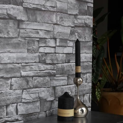 Grey Brick Wallpaper Peel and Stick 17.7"x 394" Newly Upgraded and Thickened Faux 3D Stone Wallpaper for Bathroom, Bedroom, Kitchen, Living Room - size: 17.7" x 393"
