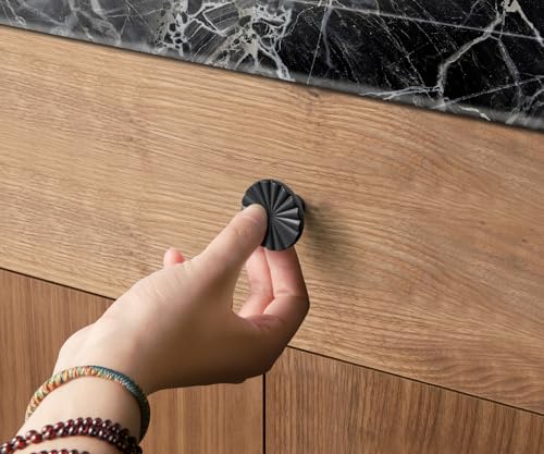 Goo-Ki 1.5''(38mm) Dia Matte Black Cabinet Knob, Big Zinc Alloy Drawer Knobs with Round Flower Design,Modern Style,6 Pack - color: Matt Black, size: 1.5'' Dia Single Hole Knob
