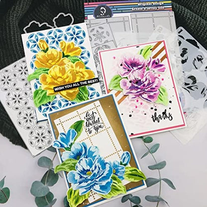 Alinacutle 5pc Peony Flower Layering Stencils & 1set Frame Dies Set Plastic Stencil with Frames Metal Cutting Die Cut for DIY Art Craft Paper Craft Scrapbooking Handmade Card Making Art Cuts - color: Layered Flowers