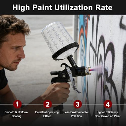 HVLP Spray Gun Kits with 1.4/1.7/2.5mm Nozzles 2 Cups Automotive Paint Guns - color: Black