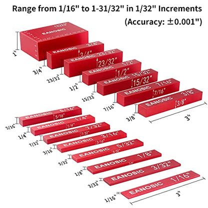 EANOSIC Setup Blocks Height Gauge Set, 15pcs Precision Aluminum Setup Bars for Router and Table Saw Accessories Woodworking Set Up, Bars Include Laser Engraved Size Markings - style: 15 Pcs-INCH
