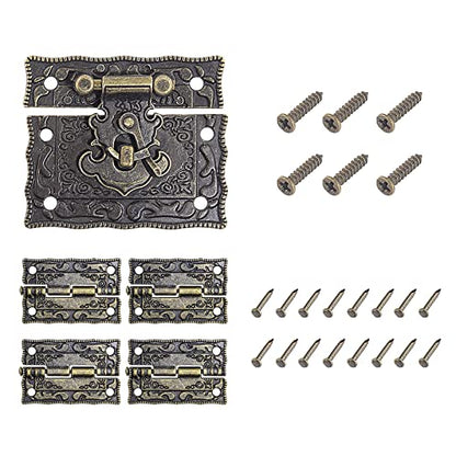 Uenhoy Jewelry Box Hardware Set, Antique Brass Hinge Latch Kit, 17 Pcs