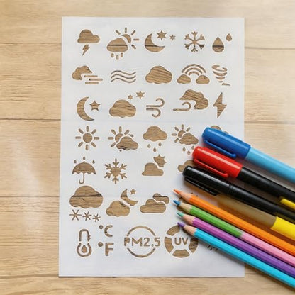 TIAMECH A4 Reusable Weather Icons Stencil for Painting - color: Weather Icons
