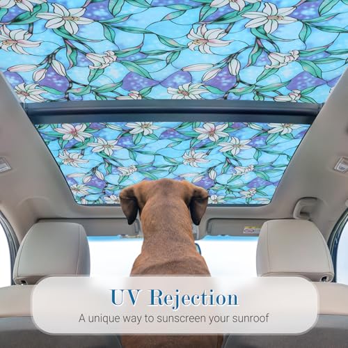 rabbitgoo Stained Glass Window Privacy Film, Blue Lily, 17.5" X 78.7" - color: Blue Lily, size: 17.5" x 78.7"