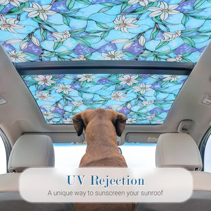 rabbitgoo Stained Glass Window Privacy Film, Blue Lily, 17.5" X 78.7" - color: Blue Lily, size: 17.5" x 78.7"